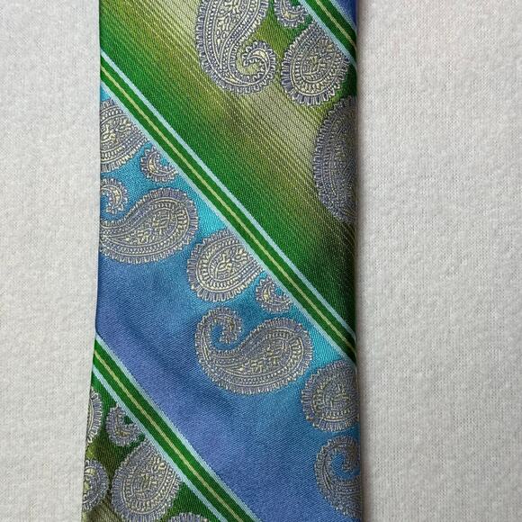 TED BAKER London Mens 100% Silk 60”x3”  Necktie‎ Designer EUC Blue Green Paisley - Picture 2 of 6